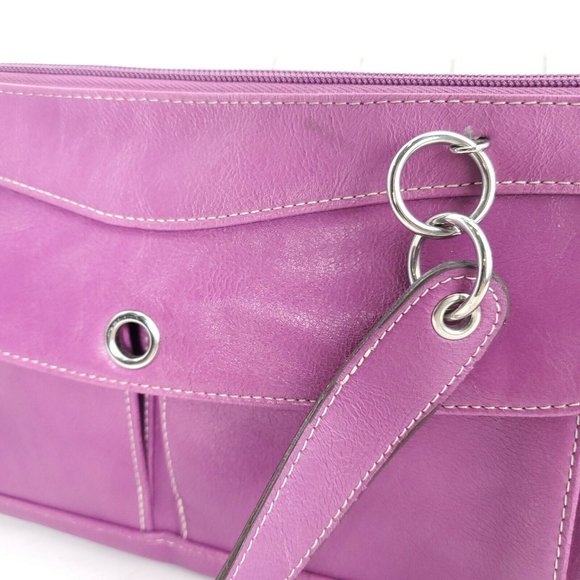 Barneys New York Womens Violet Leather Meadow Green Lining Shoulder Hand… - Picture 5 of 15